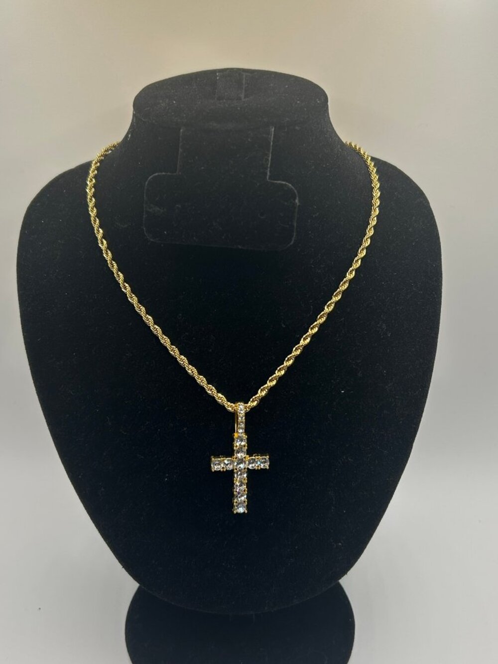 Real Gold Rope Chain Cross Pendant Womens 4mm 20 Inch Stainless Steel Plated